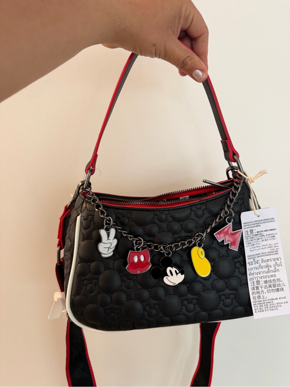 Disney loungefly Black Quilted Charm Shoulder Bag with crossbody strap